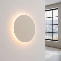 Wall lamp 30 cm – round, beige, warm LED halo - Image 1