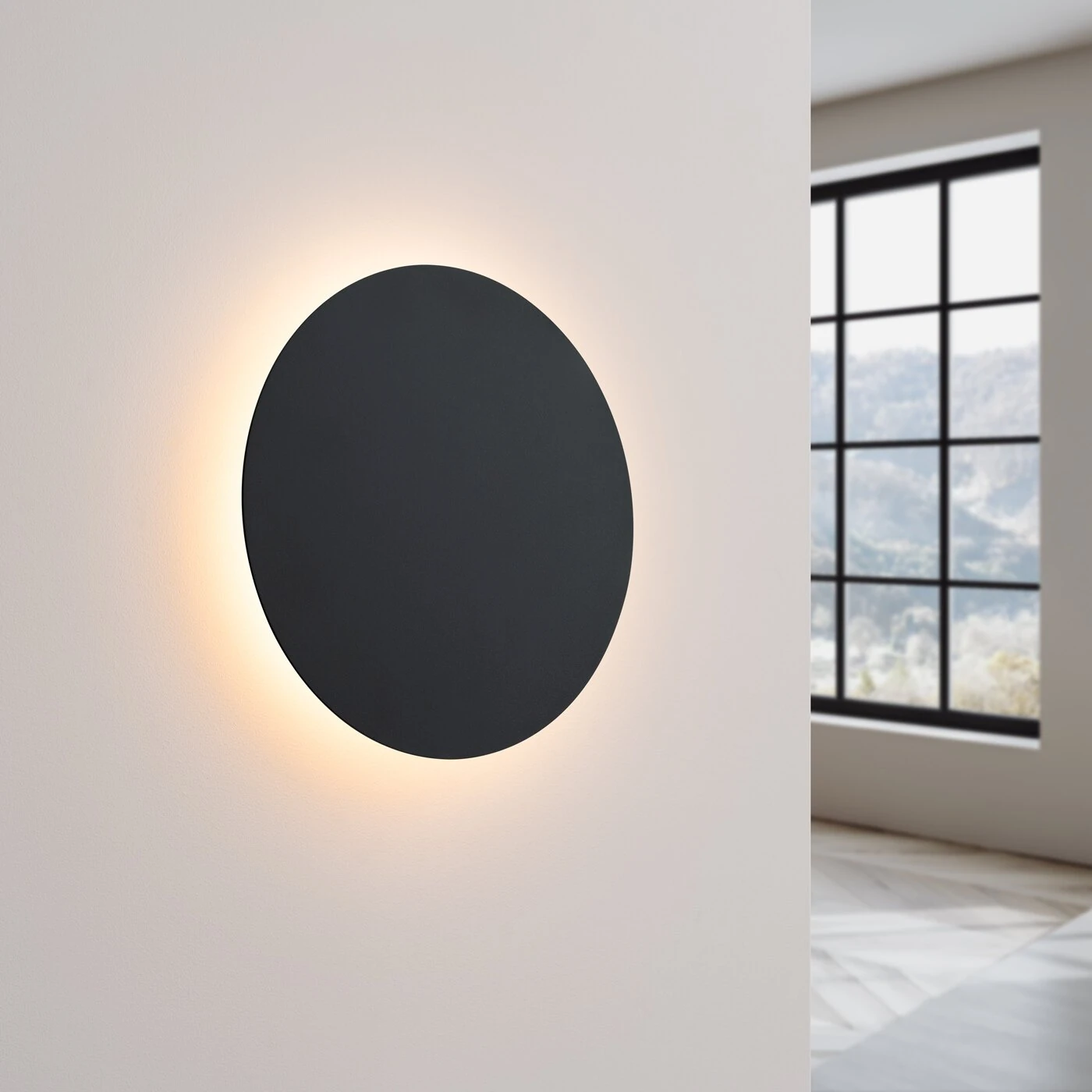 Wall lamp 30 cm/20W – round, black, warm LED glow