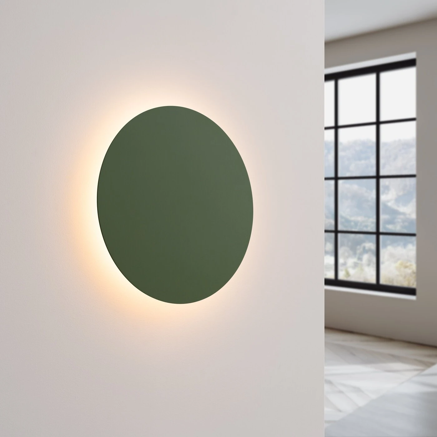 Wall lamp 30 cm / 20W – round, olive green, warm LED halo