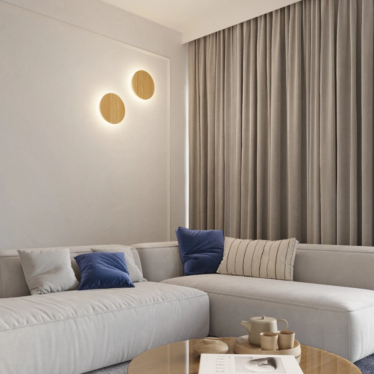 Wall lamp 30 cm / 20W – round, oak, warm LED glow