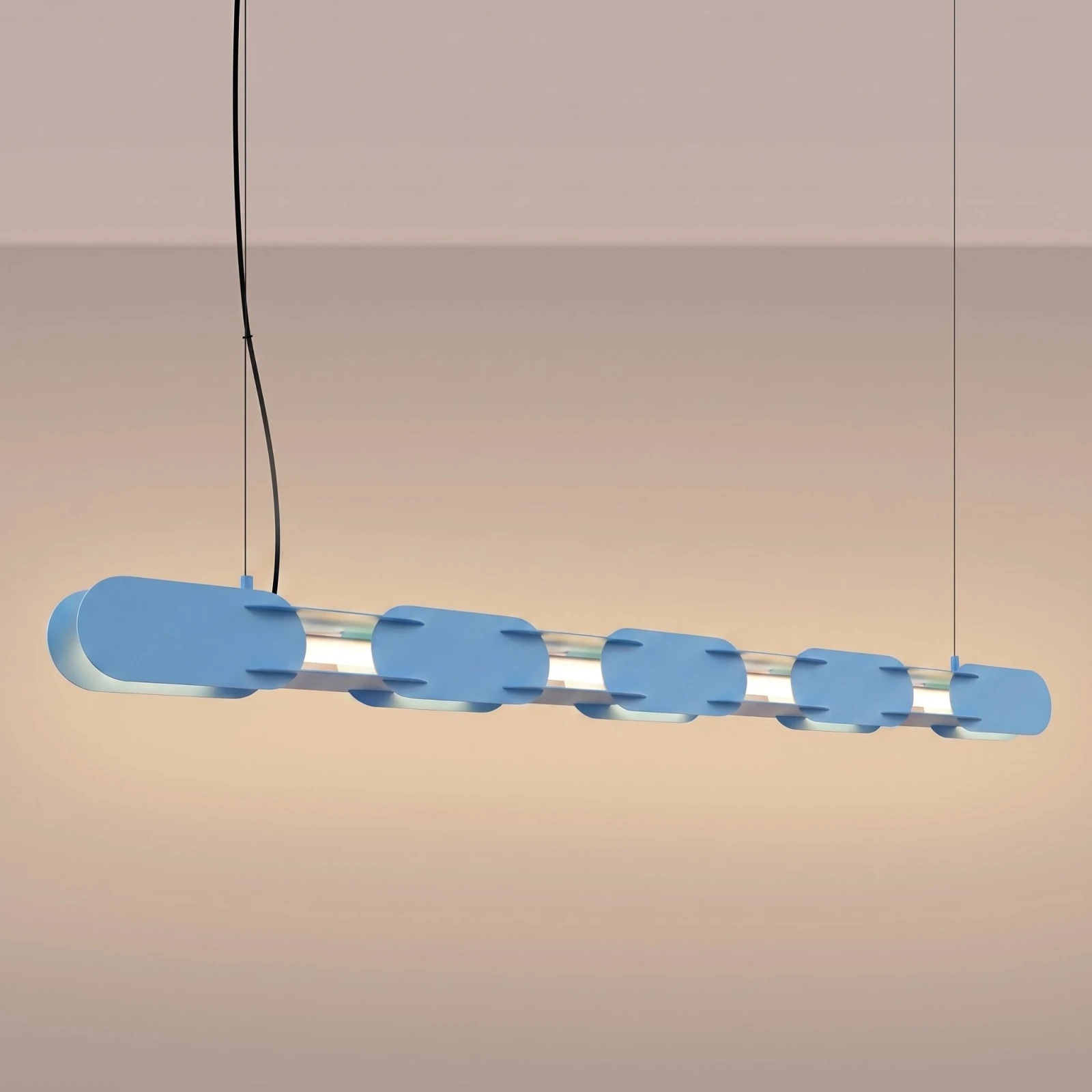 Pendant lamp 158 cm – linear, light blue, DALI dimmable