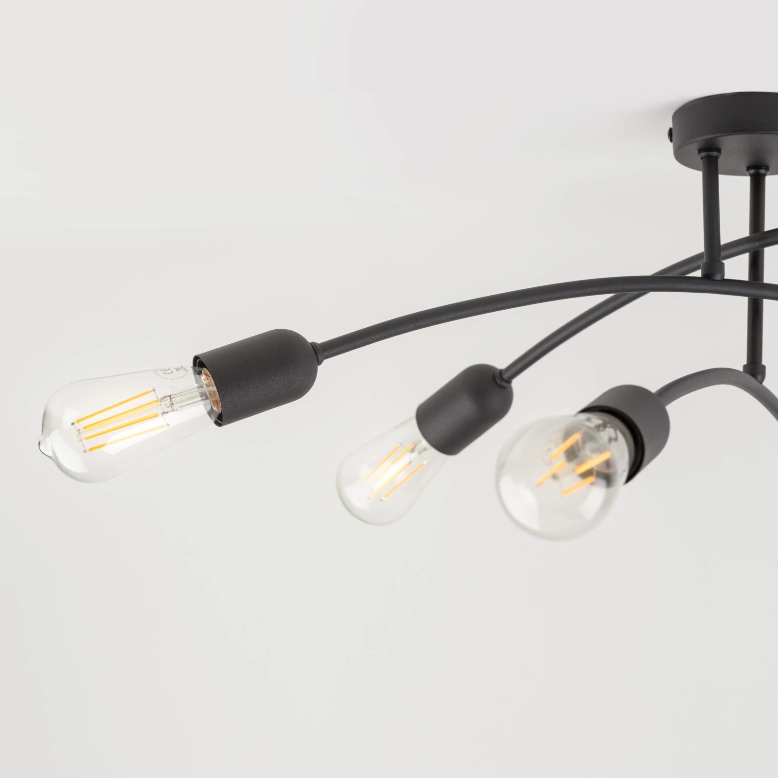 Ceiling light 6xE27 – curved HELIX, black, open sockets