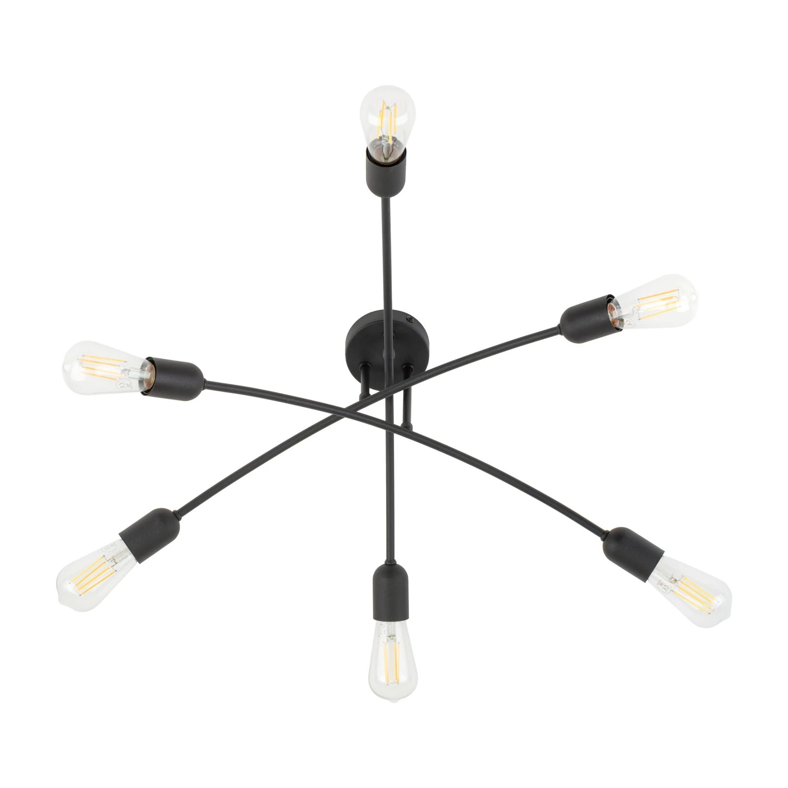 Ceiling light 6xE27 – curved HELIX, black, open sockets