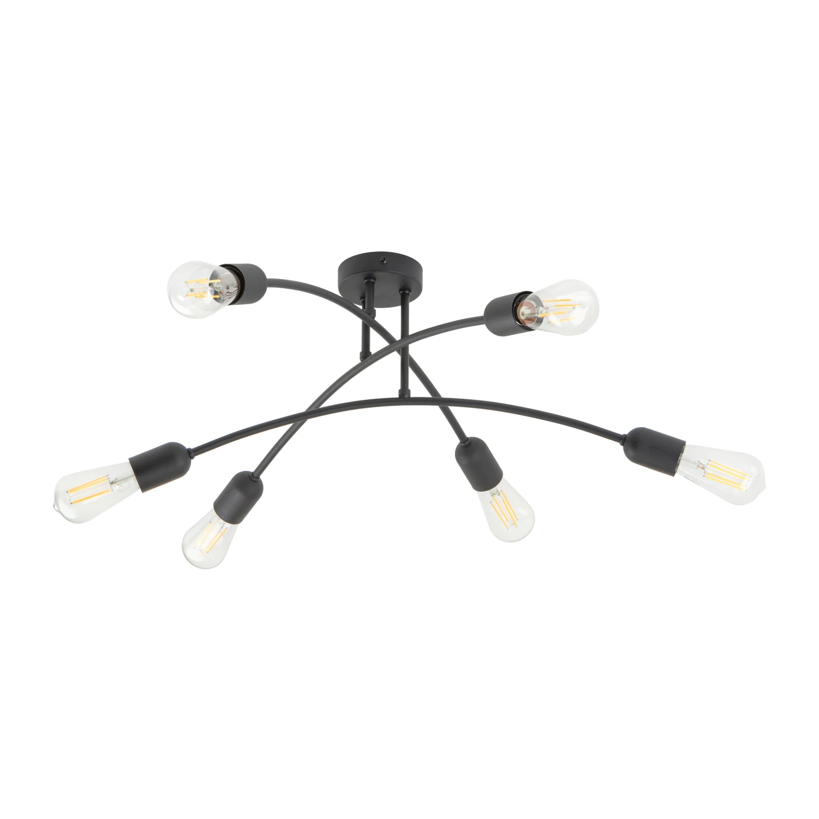 Ceiling light 6xE27 – curved HELIX, black, open sockets