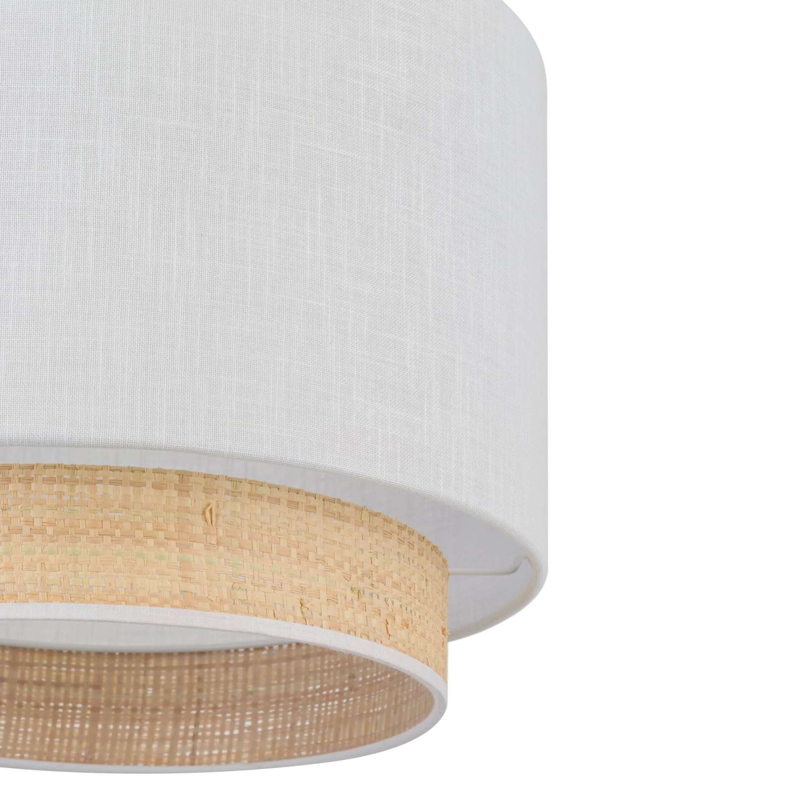 E27 pendant lamp – round, white, raffia accent