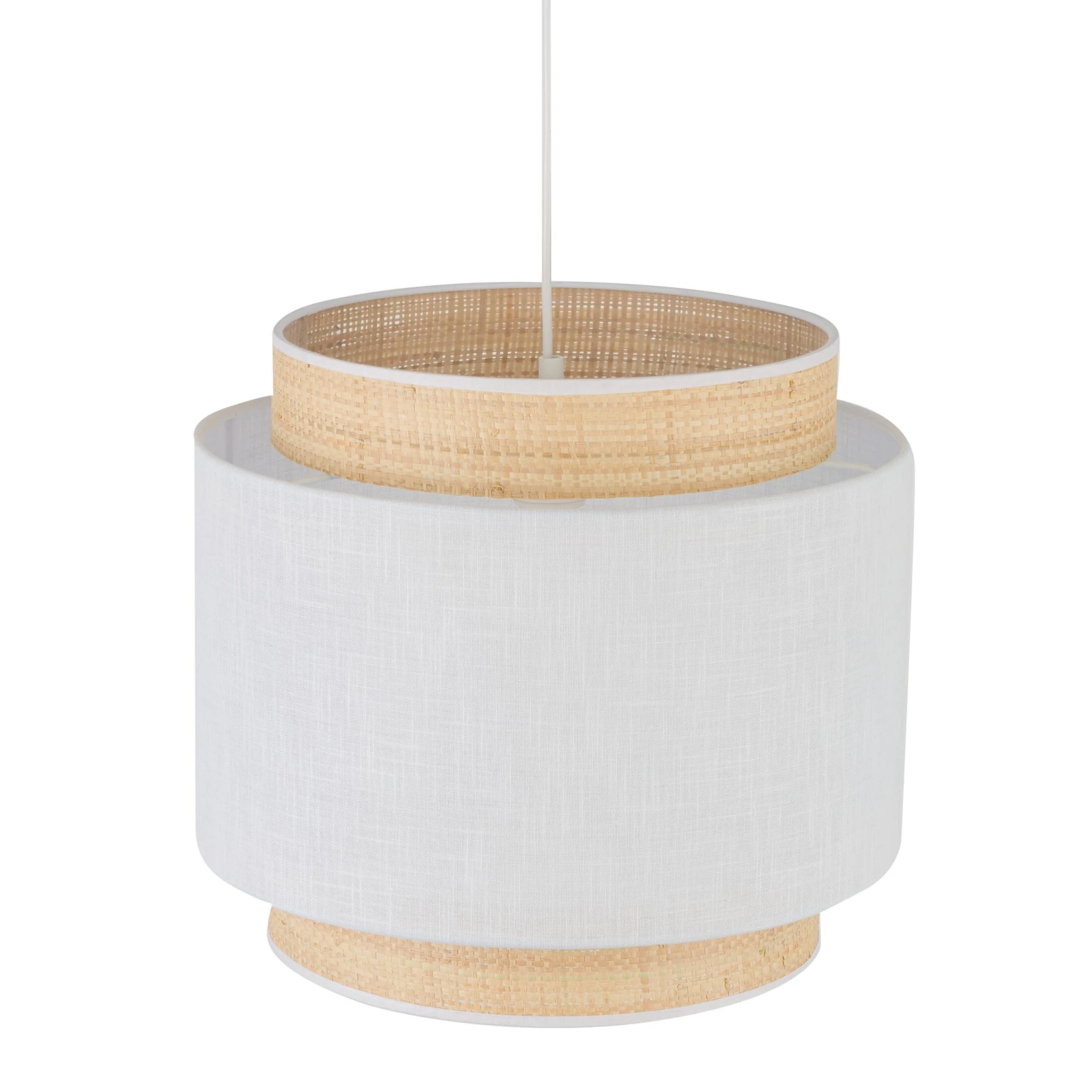 E27 pendant lamp – round, white, raffia accent