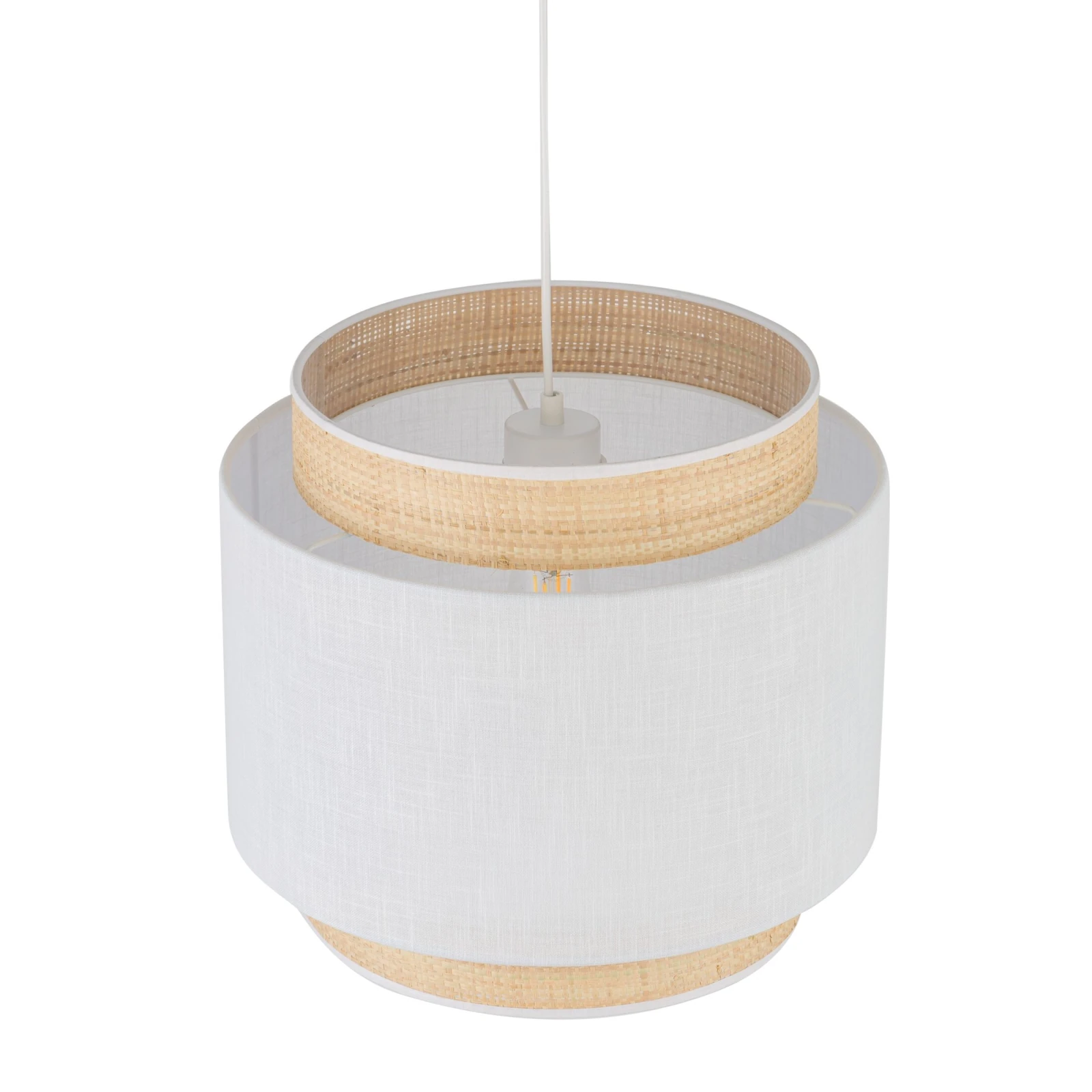 E27 pendant lamp – round, white, raffia accent