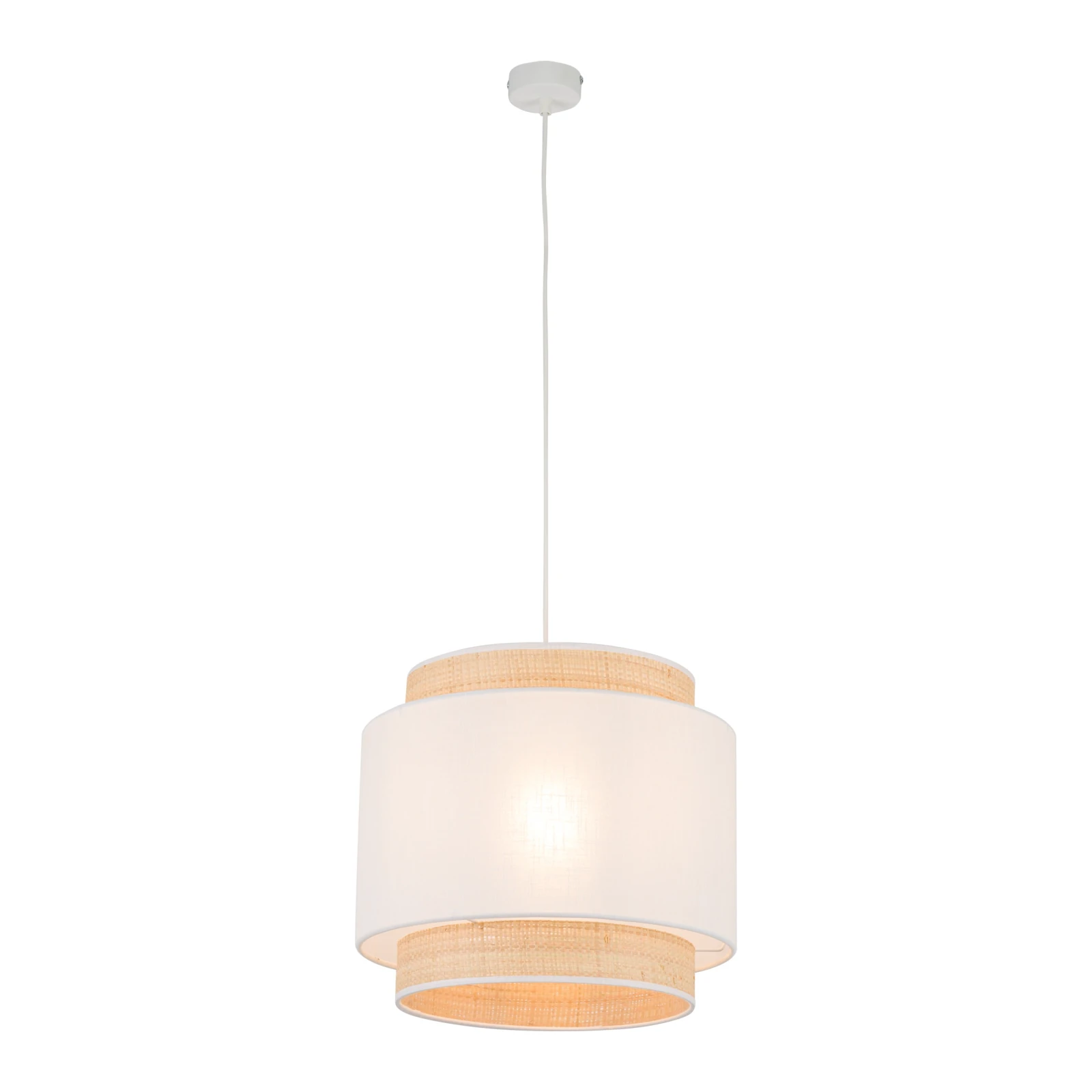 E27 pendant lamp – round, white, raffia accent