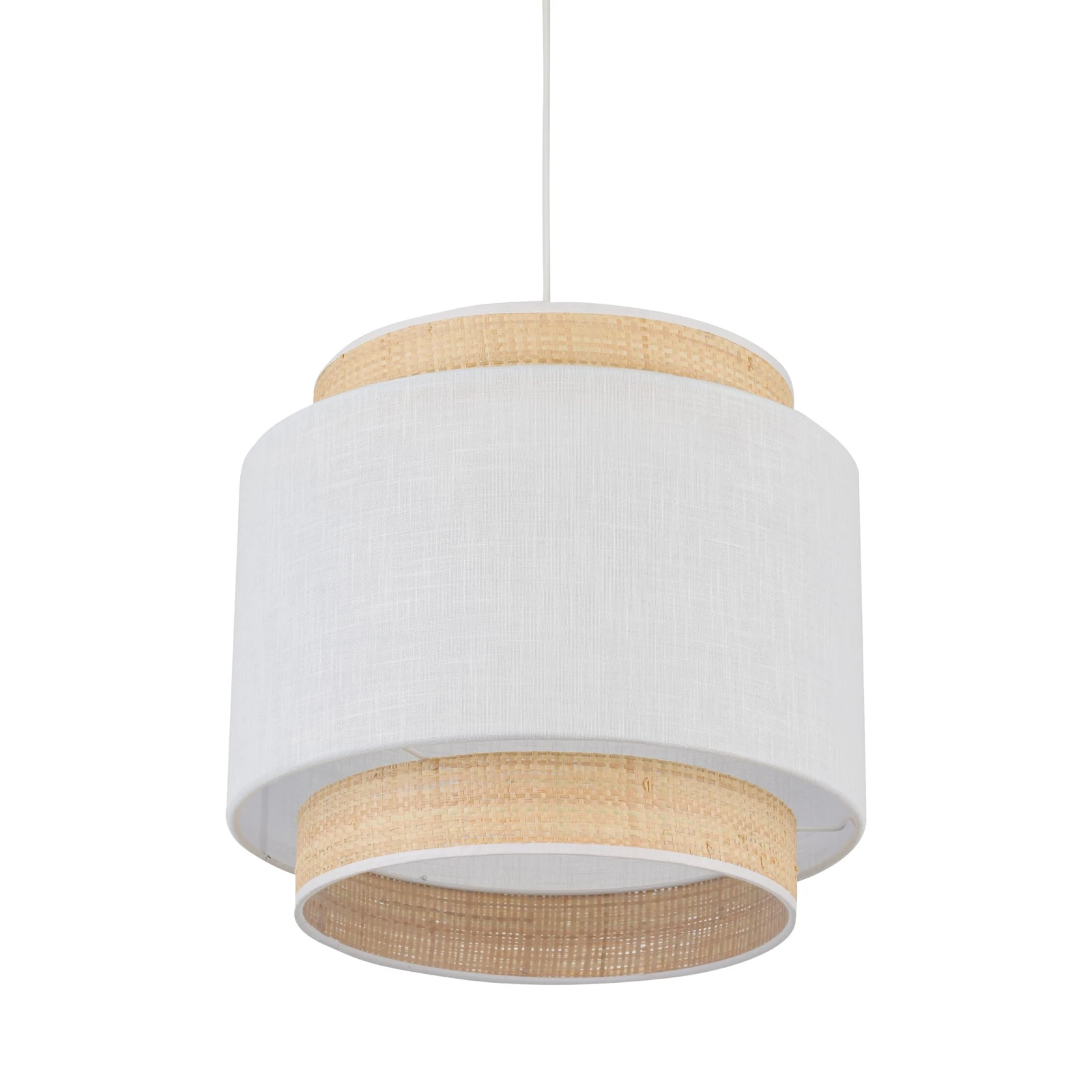 E27 pendant lamp – round, white, raffia accent