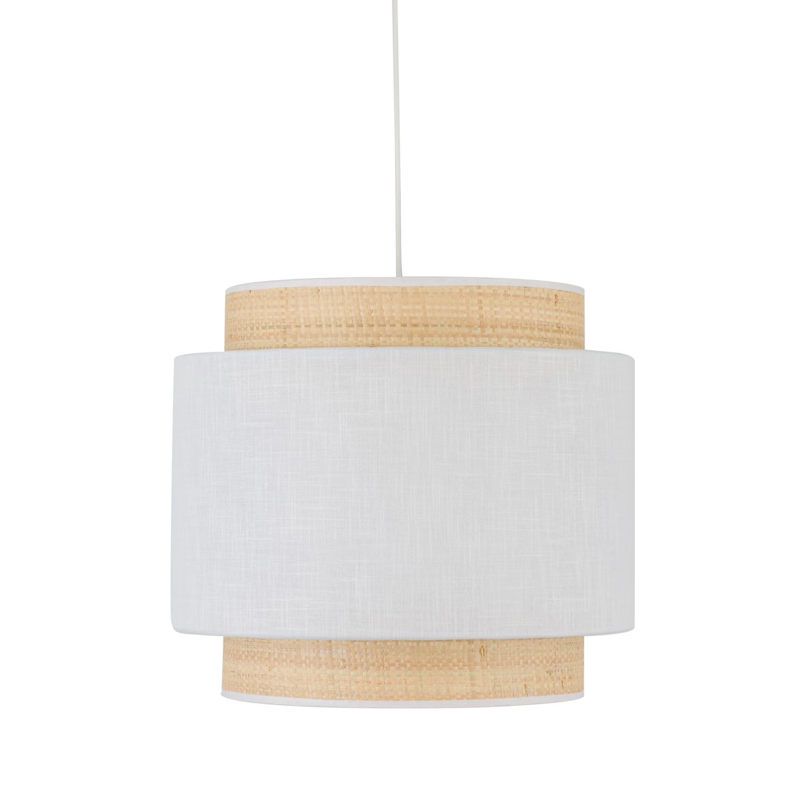 E27 pendant lamp – round, white, raffia accent