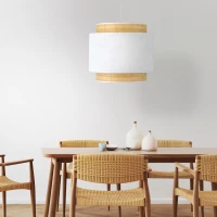 E27 pendant lamp – round, white, raffia accent - Image 1