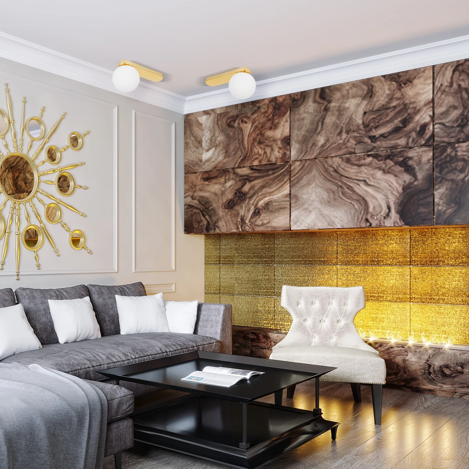 Ceiling-wall light G9 – glass globe, gold finish