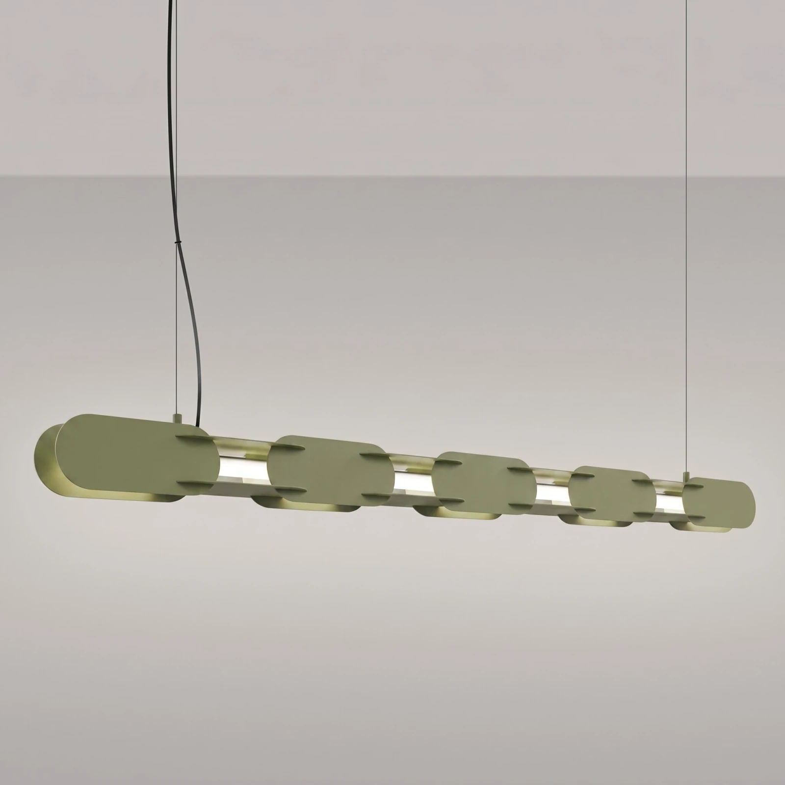 Pendant lamp 158 cm – linear, olive green, DALI dimmable