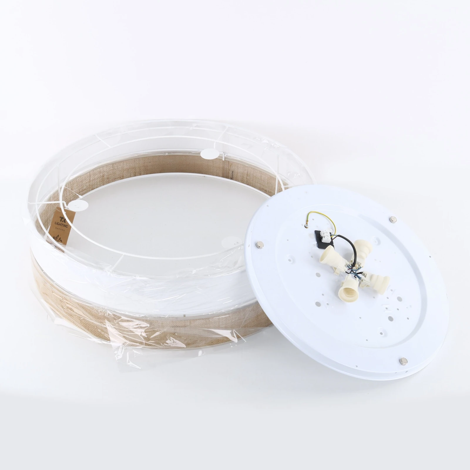 Ceiling lamp 60 cm – round, white, jute shade