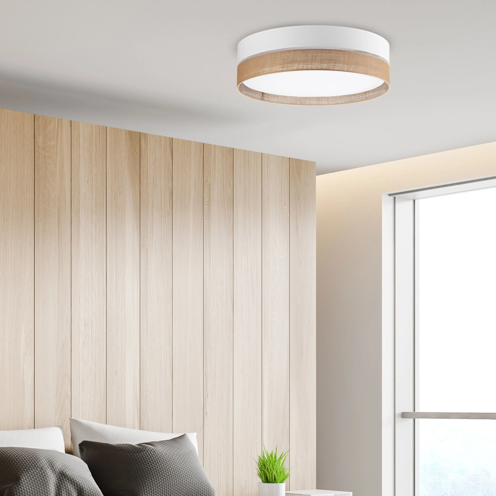Ceiling lamp 60 cm – round, white, jute shade