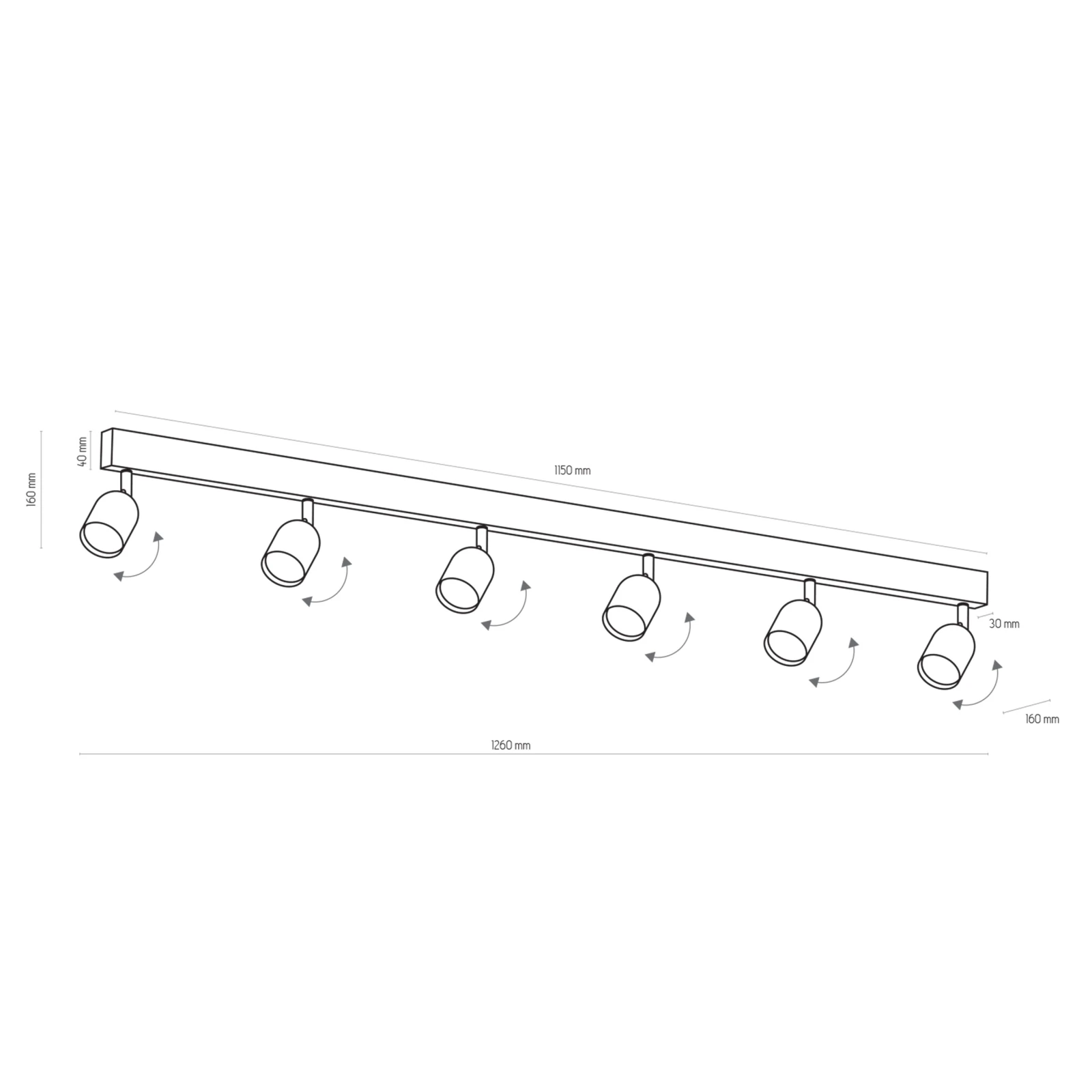 6xGU10 ceiling light – linear, black, adjustable heads