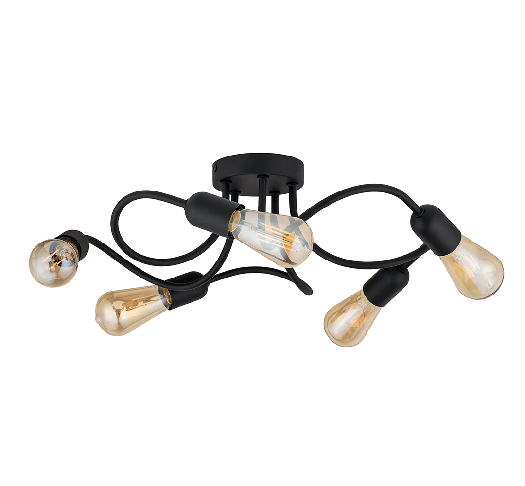 WAVE 5xE27 ceiling light – wave form, black, loft style