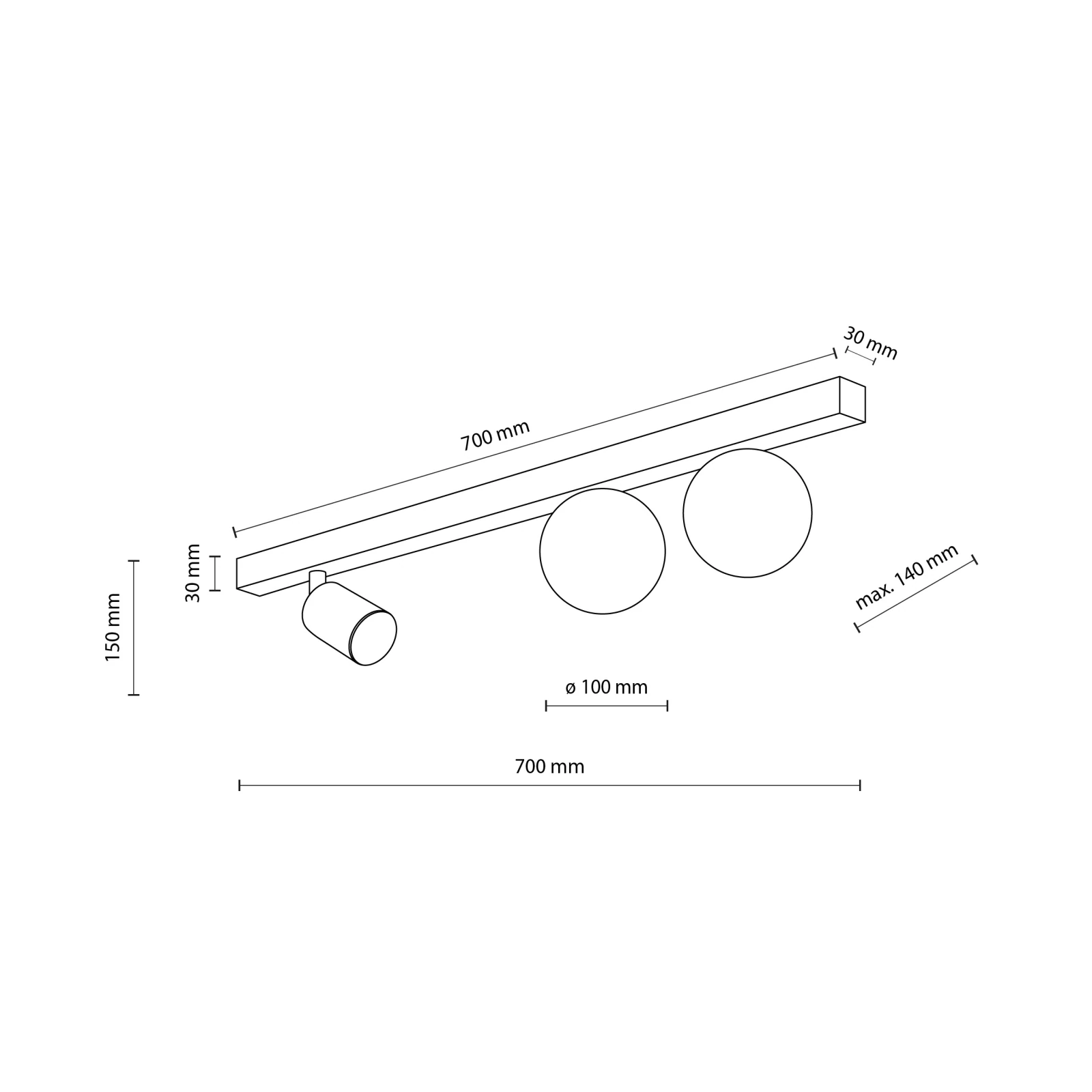 VOX ceiling light 3-light, linear, black and white, adjustable