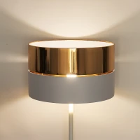 Floor lamp E27 – round white shade, gold accent - Image 2