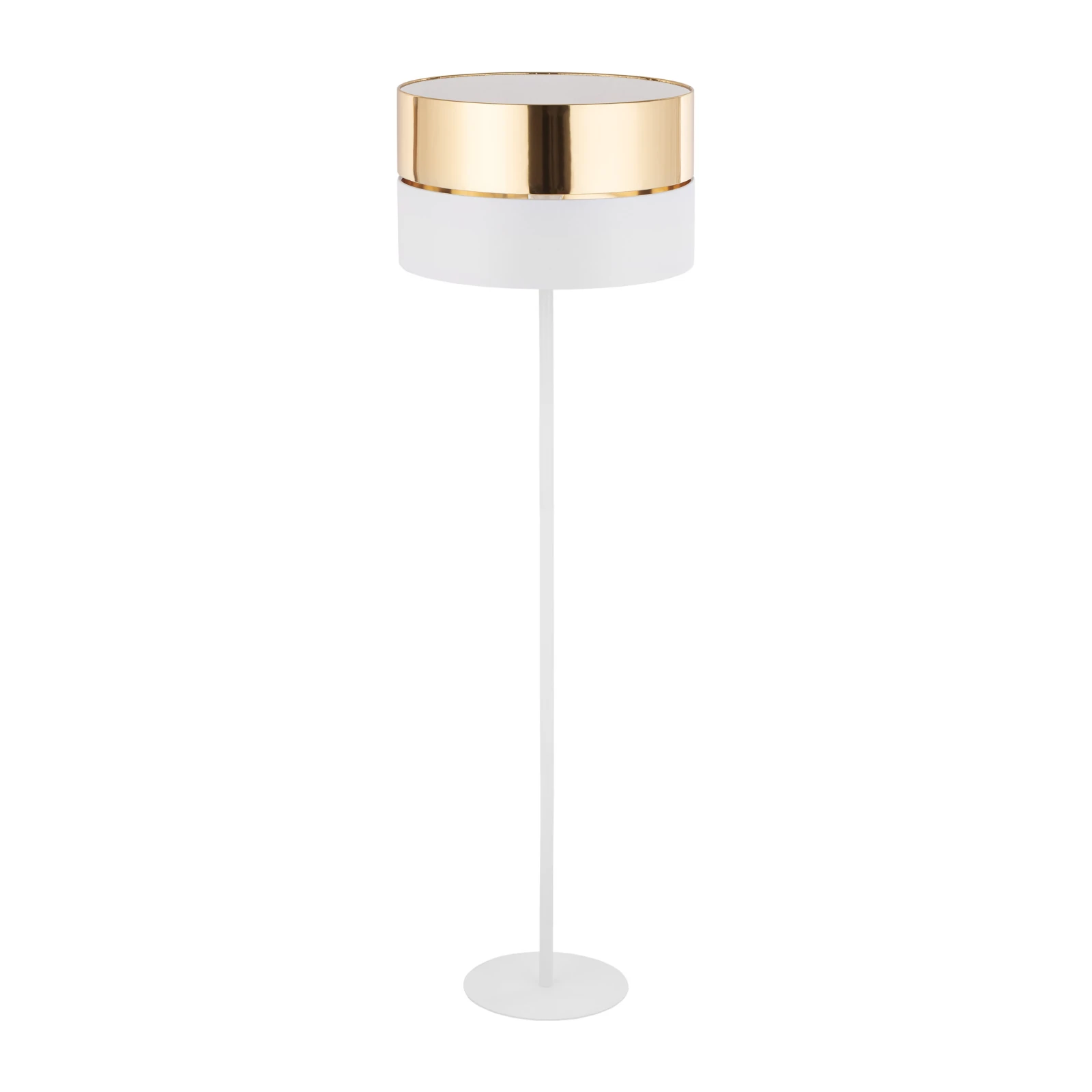 Floor lamp E27 – round white shade, gold accent