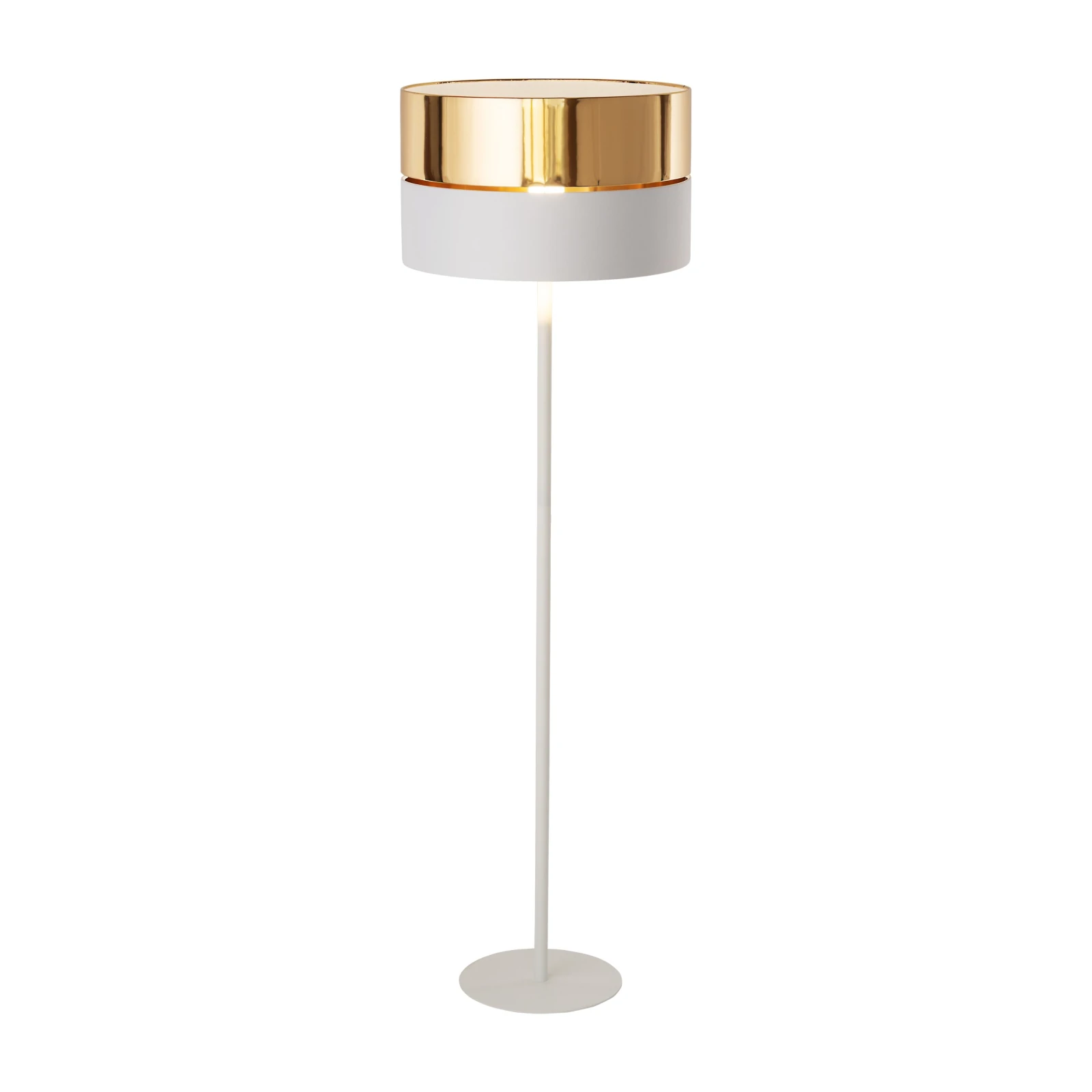 Floor lamp E27 – round white shade, gold accent