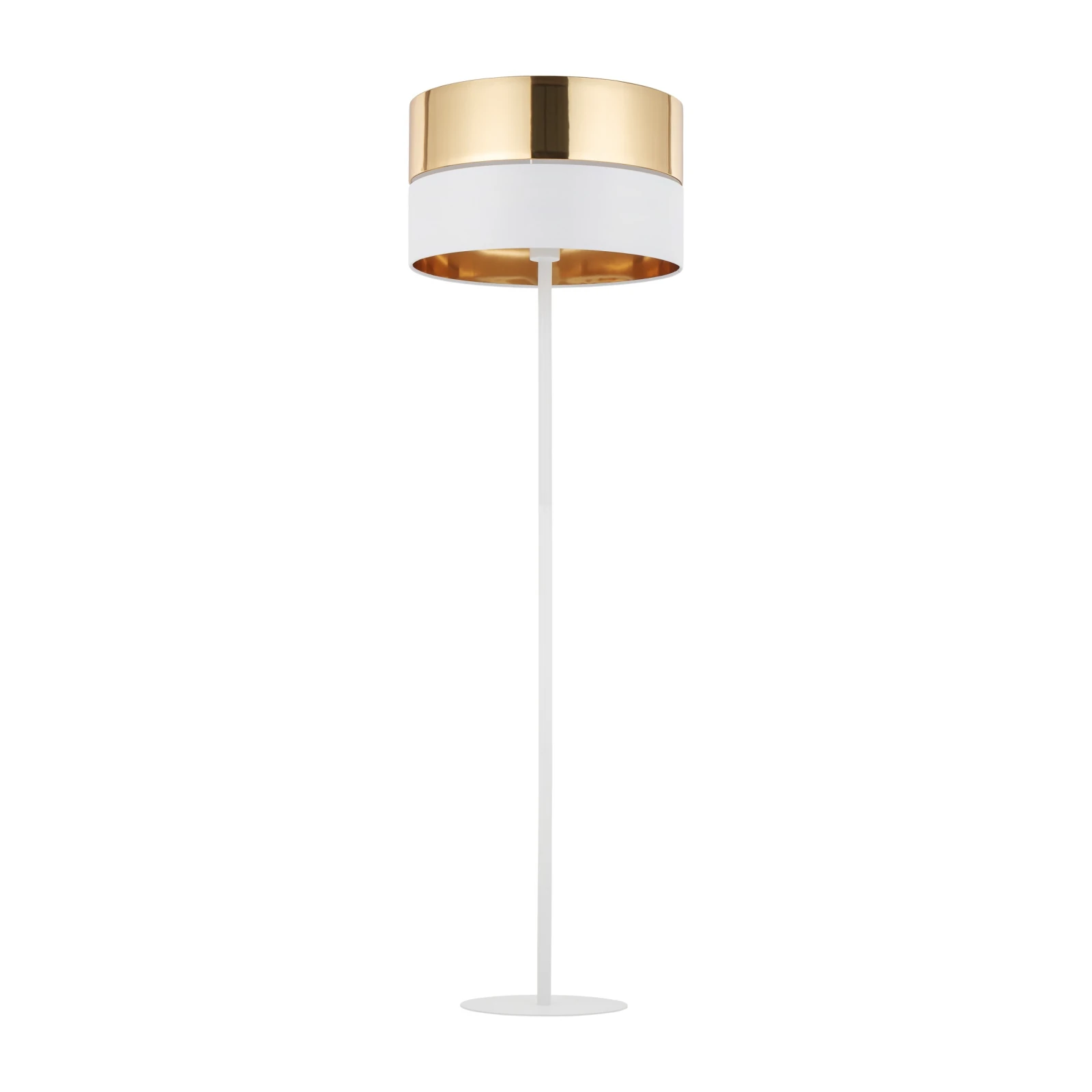 Floor lamp E27 – round white shade, gold accent