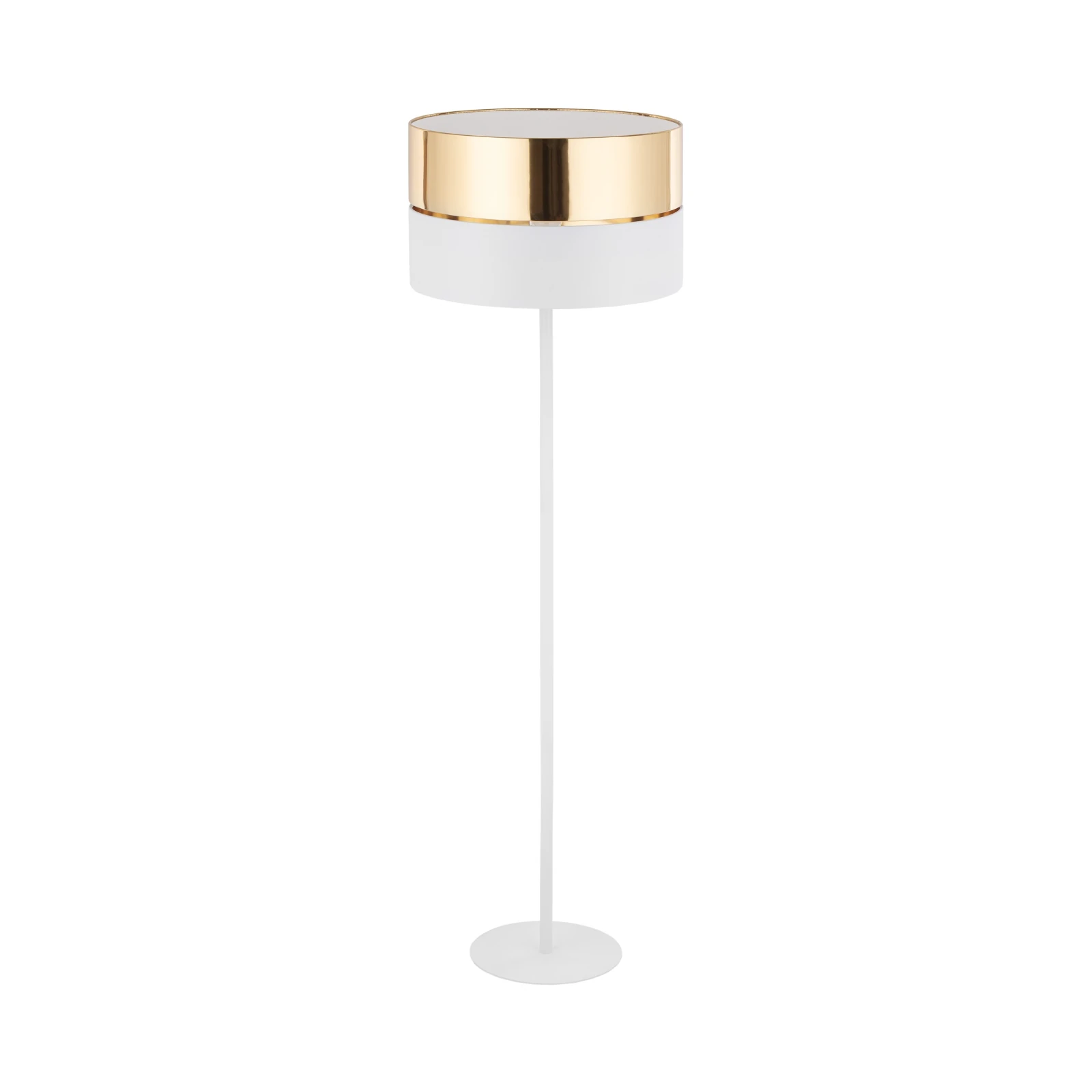 Floor lamp E27 – round white shade, gold accent