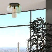 Ceiling lamp 3xE27 – round, black and gold, glass shades - Image 2