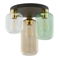 Ceiling lamp 3xE27 – round, black and gold, glass shades - Image 1