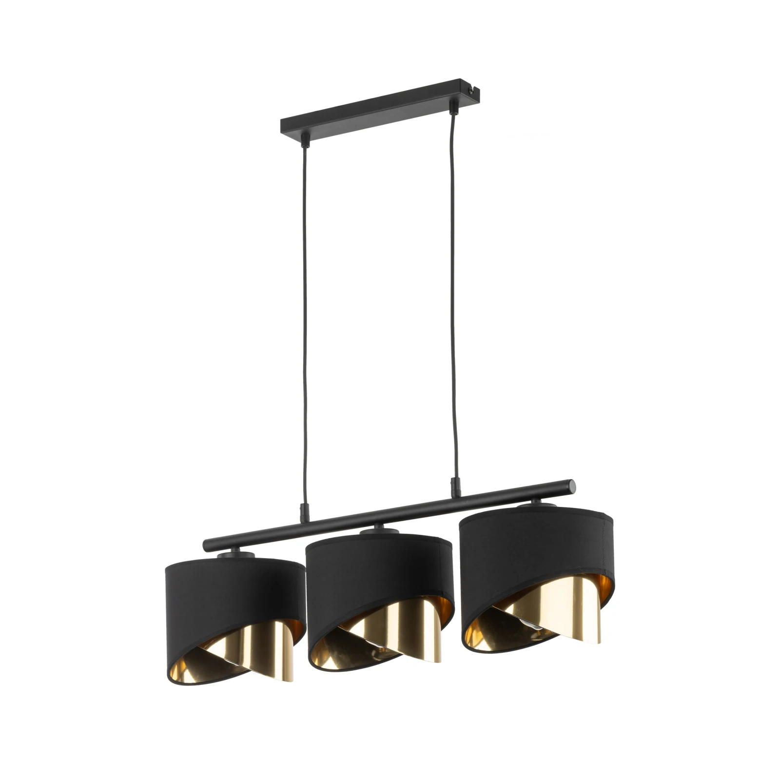 3xE27 pendant light – linear black frame, gold inner shades