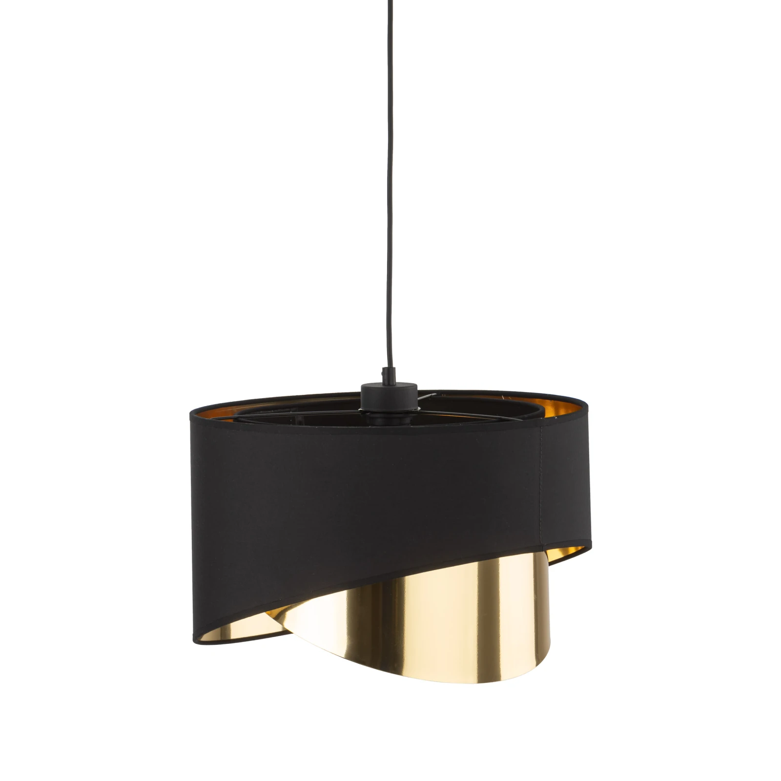 E27 pendant light – round, black, gold inner shade
