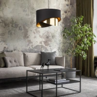 E27 pendant light – round, black, gold inner shade - Image 1