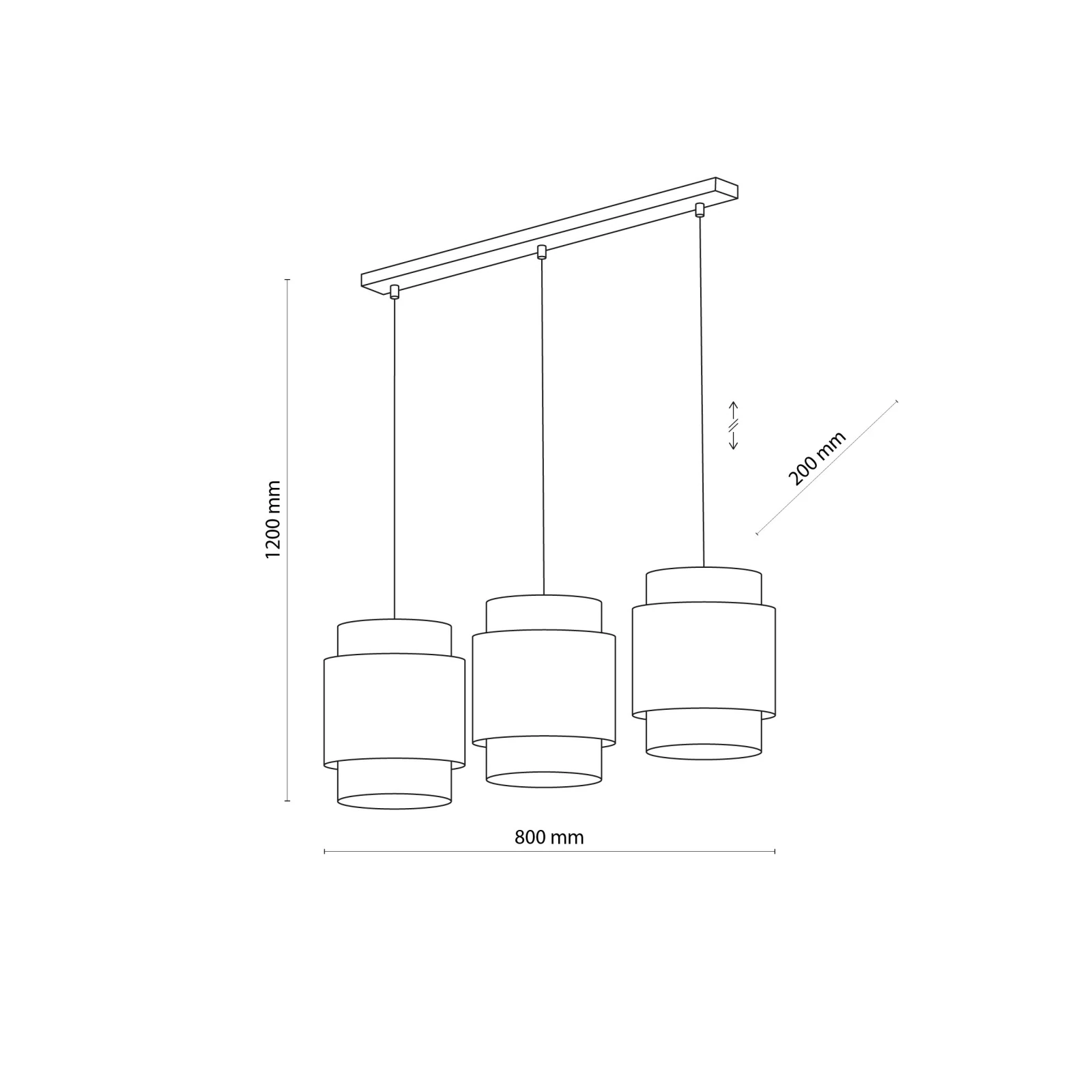 Pendant light 3 E27 – linear, black, woven shades