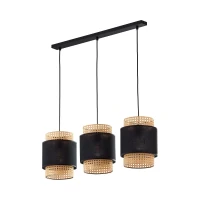 Pendant light 3 E27 – linear, black, woven shades - Image 2