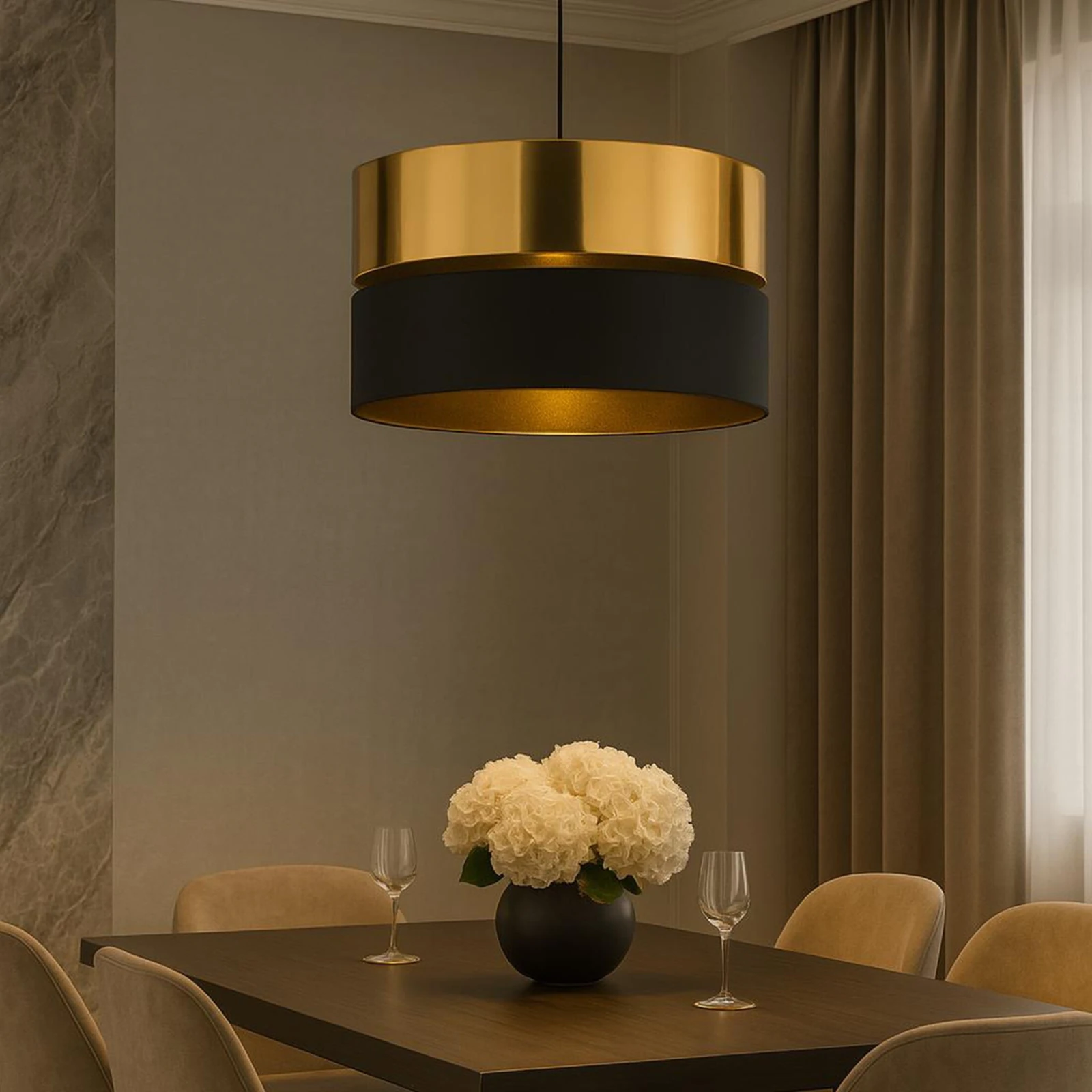 HILTON pakabinamas šviestuvas 15 W, juodas ir auksinis