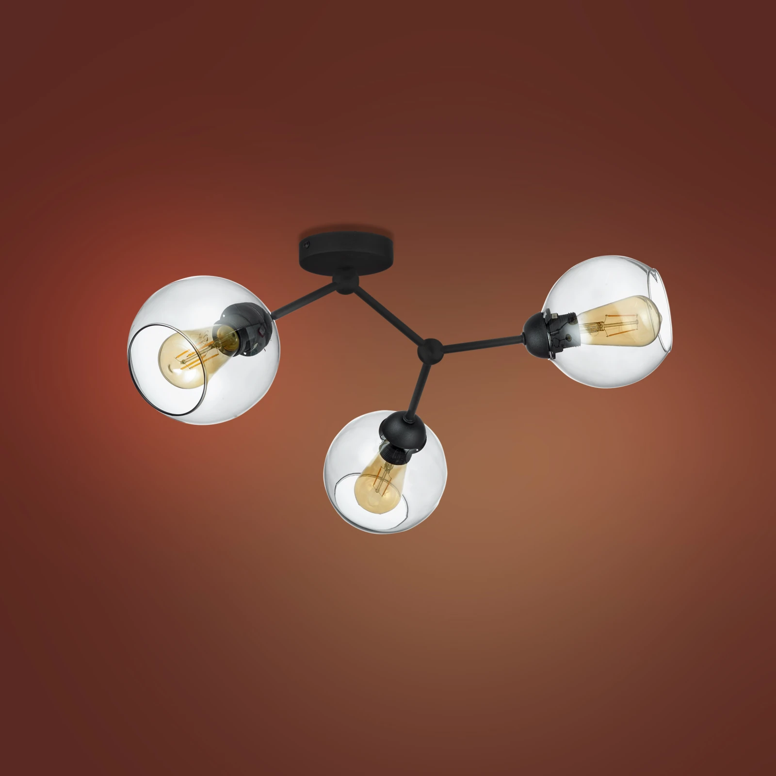 FAIRY ceiling light 3 x 15 W – black frame, glass shades