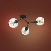 FAIRY ceiling light 3 x 15 W – black frame, glass shades - Image 1