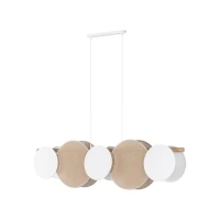 Pendant 15 W fixture – 5 linen and jute shades, wood beam - Image 12