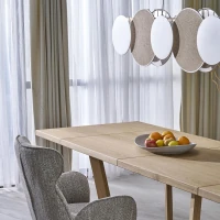 Pendant 15 W fixture – 5 linen and jute shades, wood beam - Image 5