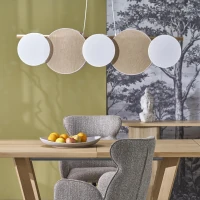Pendant 15 W fixture – 5 linen and jute shades, wood beam - Image 8