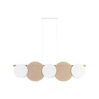 Pendant 15 W fixture – 5 linen and jute shades, wood beam - Image 2