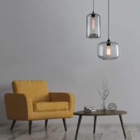 Grey Glass Cylinder Pendant Lamp E27 - Image 3