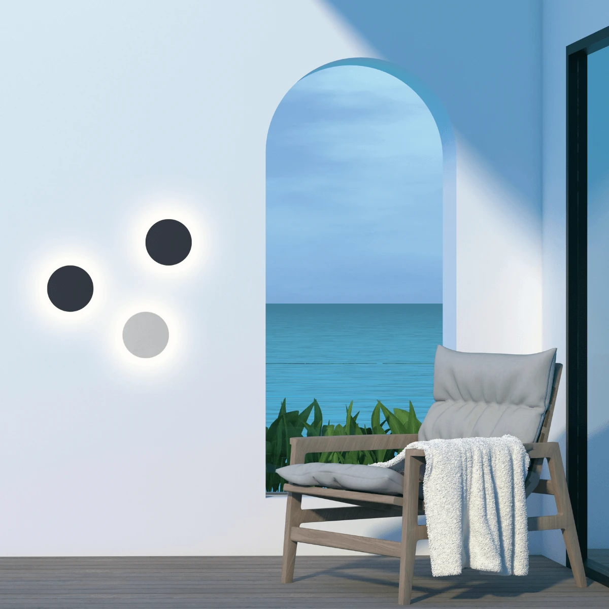 Round LED Outdoor Wall Light, Matt Black, IP65