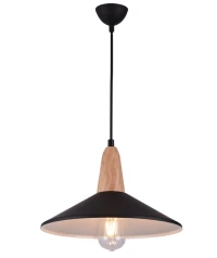 Black Matt & Wood Industrial Pendant Light, E27, Ø33cm - Image 2