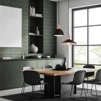 Black Matt & Wood Pendant Light, E27, 28cm - Image 1