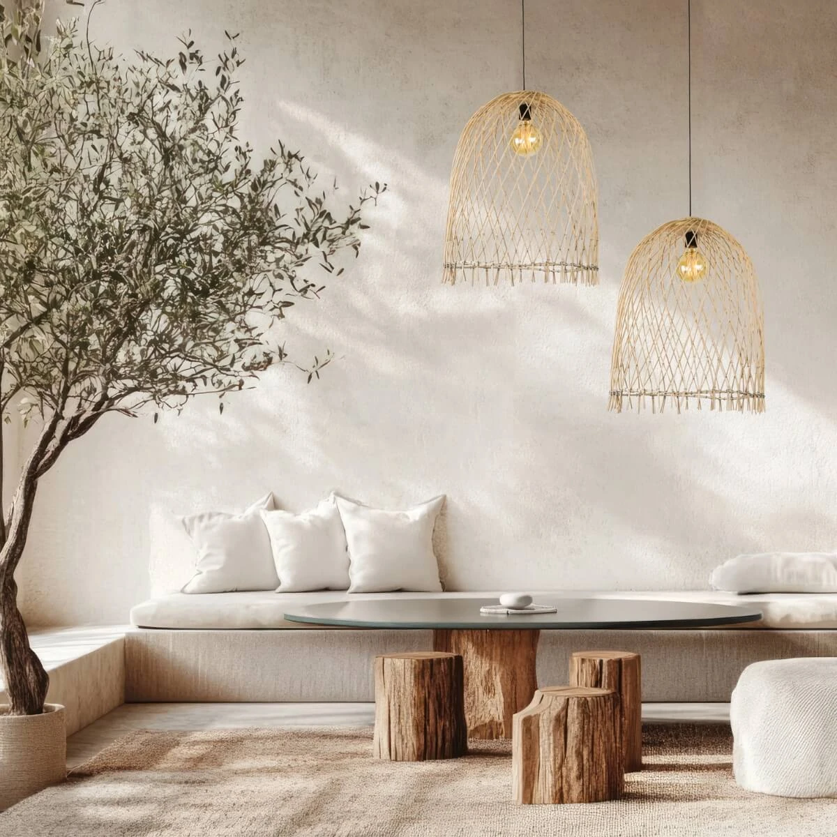 Natural Rattan Dome Pendant Light