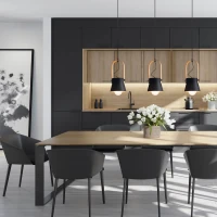 Pakabinamas šviestuvas su medienos rankena, juodas matinis - Nuotrauka 3