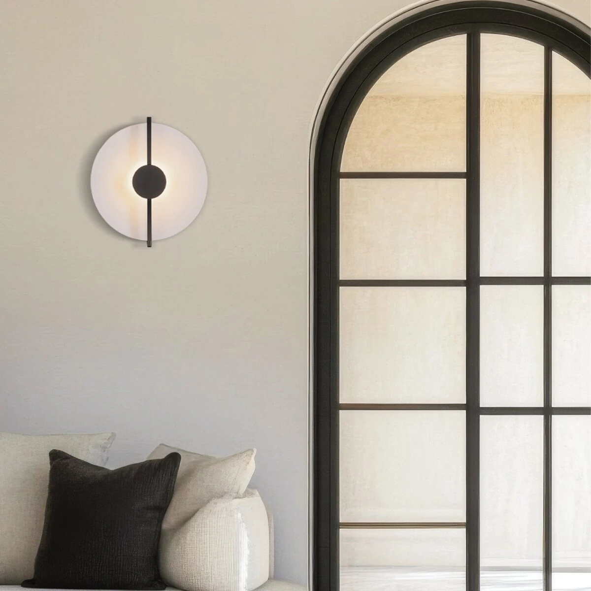 Modern Dimmable LED Wall Sconce | Black & Frosted Disc