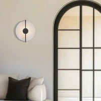 Modern Dimmable LED Wall Sconce | Black & Frosted Disc - Image 1