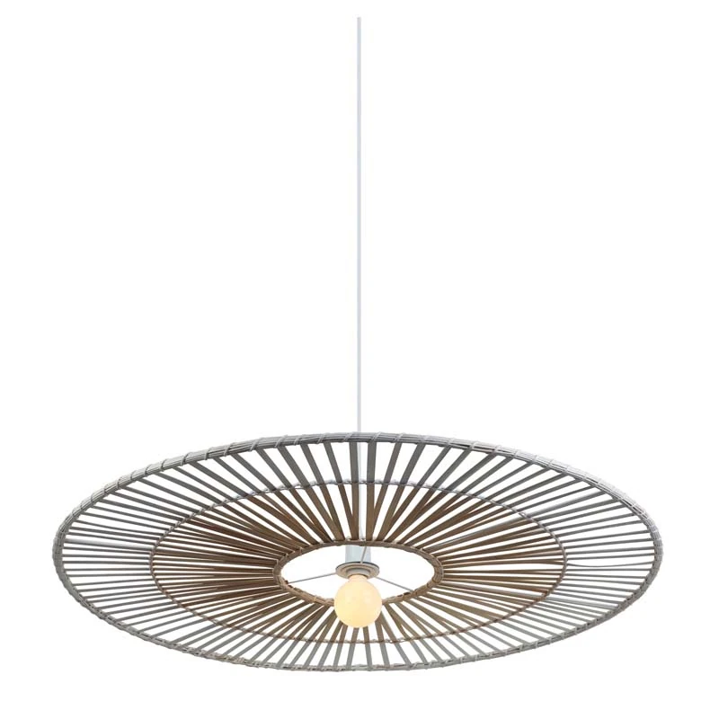 Radialinis Pakabinamas Šviestuvas iš Bambuko ir Metalo, Natūrali Balta, Ø80 cm